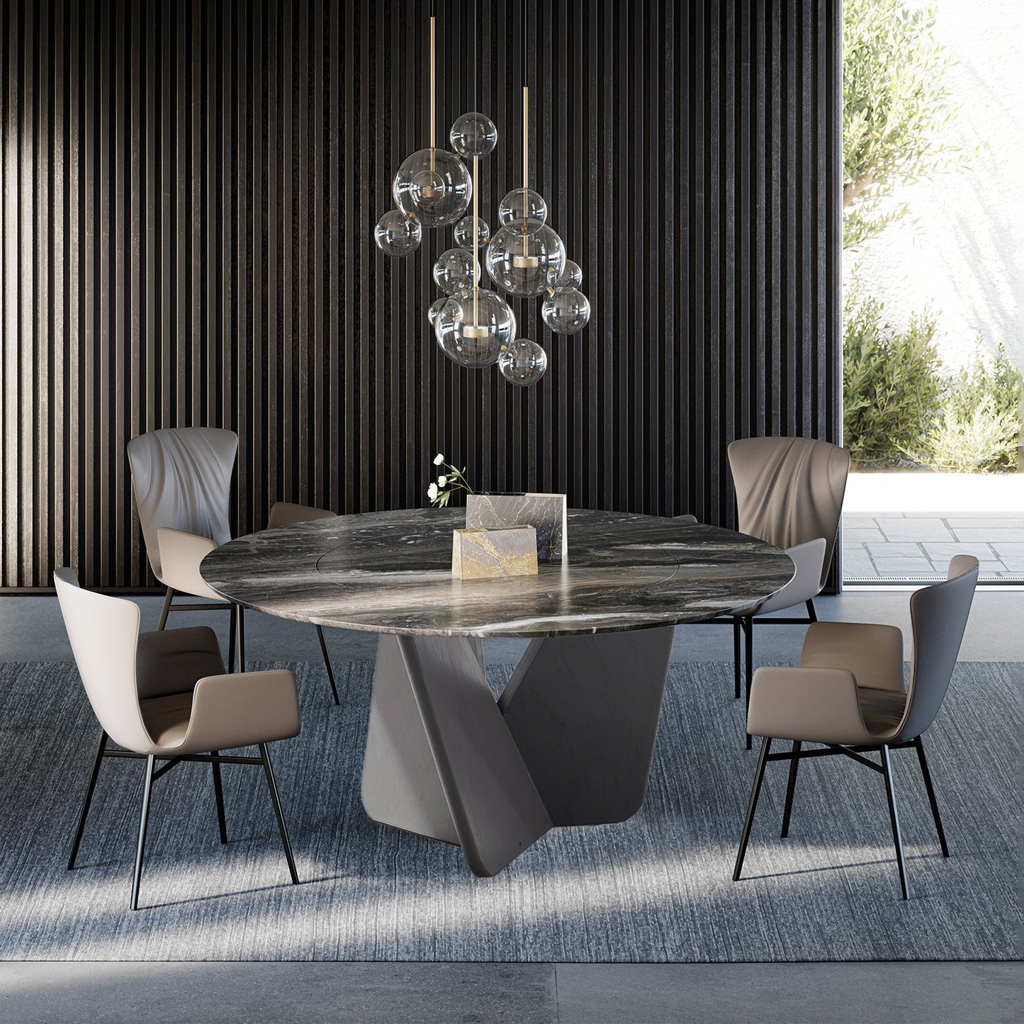 draenert | dexter chair | swivel base | black leather + charmelle cloud 55