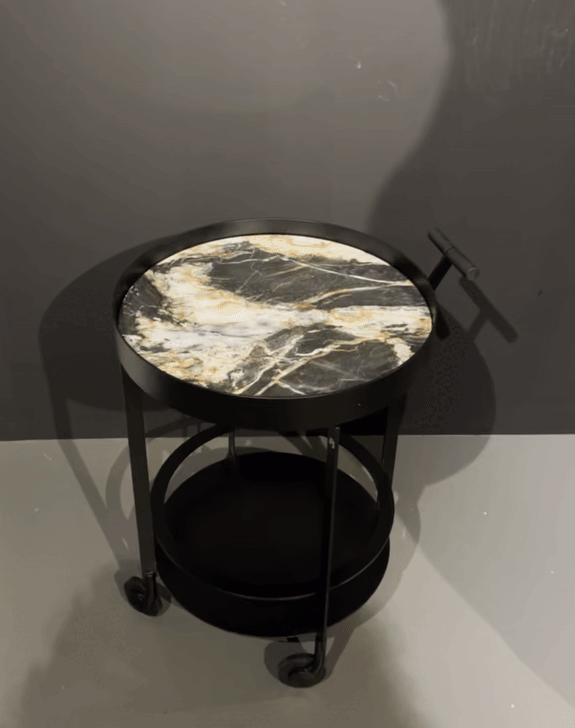 draenert | day bar trolley | belvedere polished stone + black frame