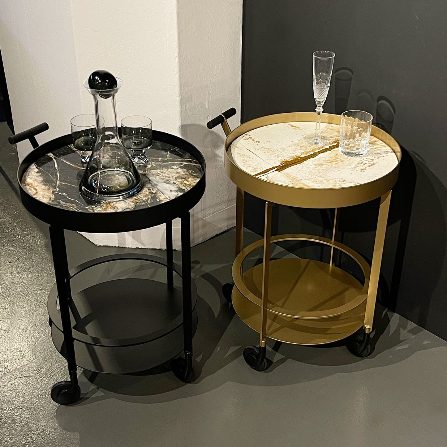 draenert | day bar trolley | belvedere polished stone + black frame