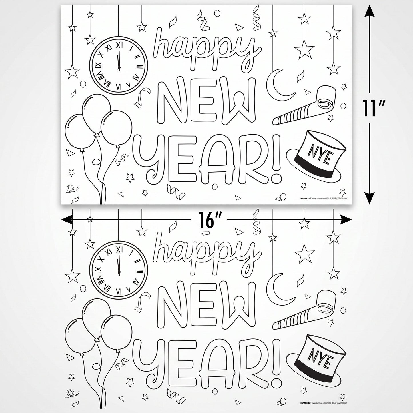 "Happy New Year" Coloring Paper Placemats - 24 Pack