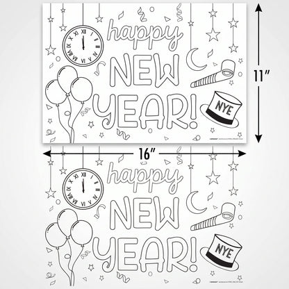 "Happy New Year" Coloring Paper Placemats - 24 Pack