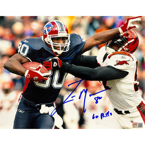 Eric Moulds Signed Stiff Arm vs Falcons 11x14 Photo with Go Bills! Signed Photos TSE Buffalo