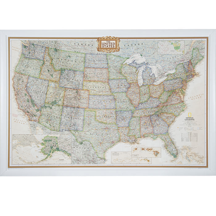 Executive United States Push Pin Map – Contemporary White