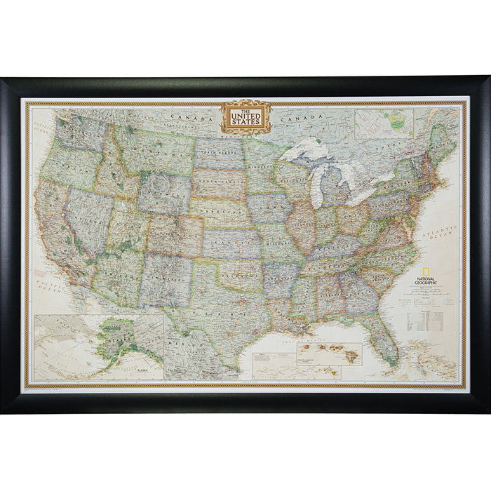 Executive United States Push Pin Map – Contemporary Wide Black