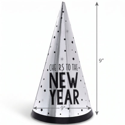 "Cheers To The New Year" Silver Party Cone Hat