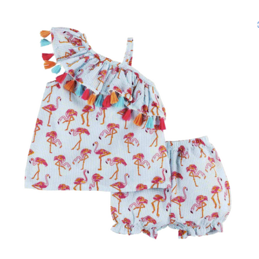 FLAMINGO TODDLER GIRL SHORT SET