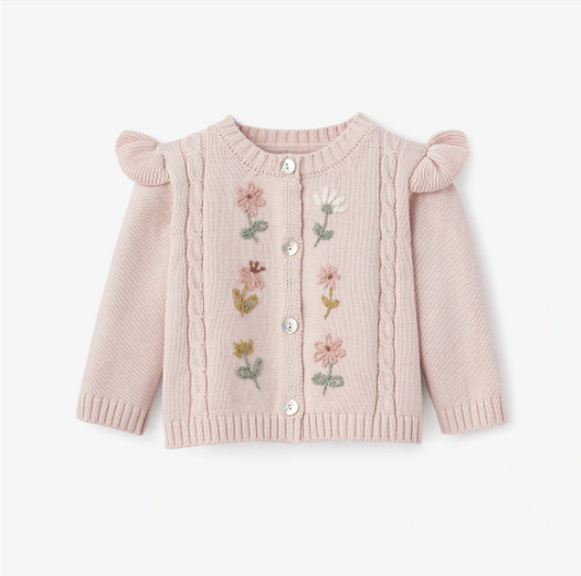 Blush Floral Embroidered Knit Baby Cardigan