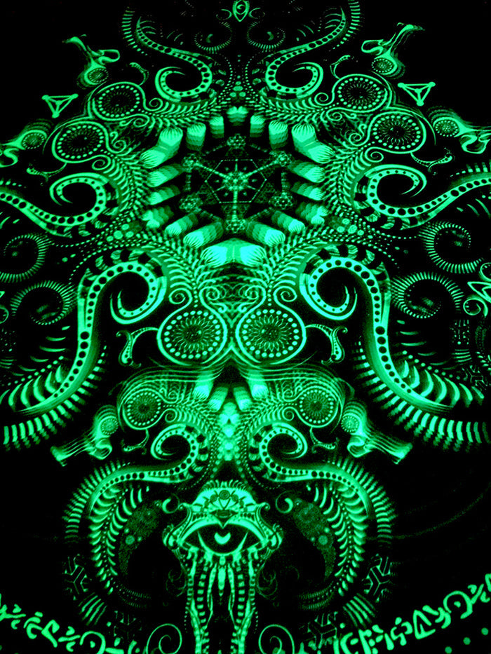 Fluro Neon Lycra Tapestry of "Triton's Compass" - UV Active - Lime