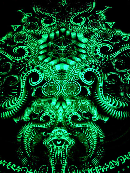 Fluro Neon Lycra Tapestry of "Triton's Compass" - UV Active - Lime