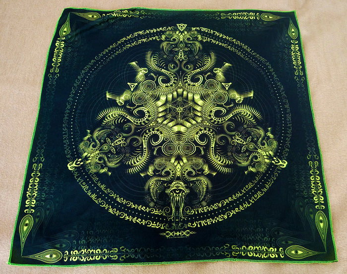 Fluro Neon Lycra Tapestry of "Triton's Compass" - UV Active - Lime