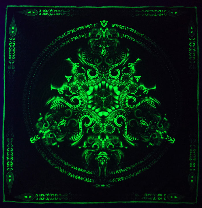Fluro Neon Lycra Tapestry of "Triton's Compass" - UV Active - Lime
