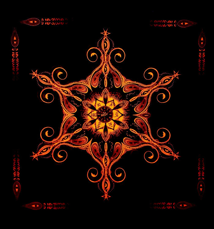 Fluro Neon Lycra Tapestry of "Vajra Guru Mandala" - UV Active - Orange