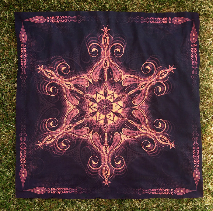 Fluro Neon Lycra Tapestry of "Vajra Guru Mandala" - UV Active - Orange
