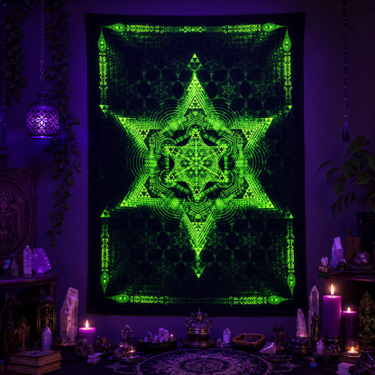 Fluro Neon Tapestry of "Morningstar" - (Lime) UV Active!