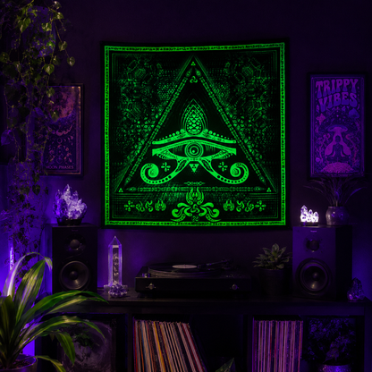 Fluro Neon Tapestry of "Singular Sight" - UV Active! Lime