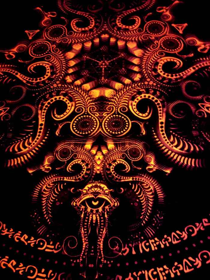 Fluro Neon Tapestry of "Triton's Compass" - UV Active - Orange