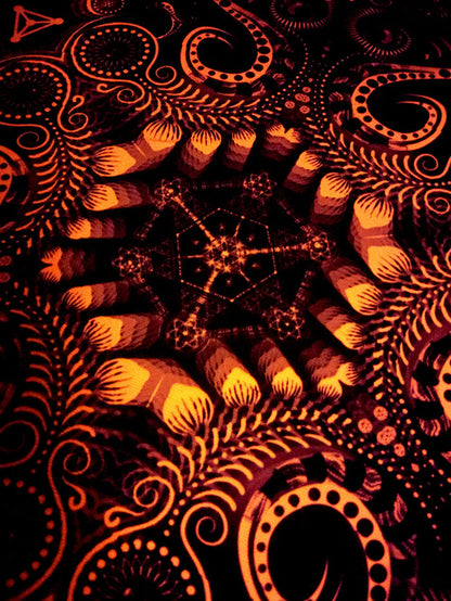 Fluro Neon Tapestry of "Triton's Compass" - UV Active - Orange
