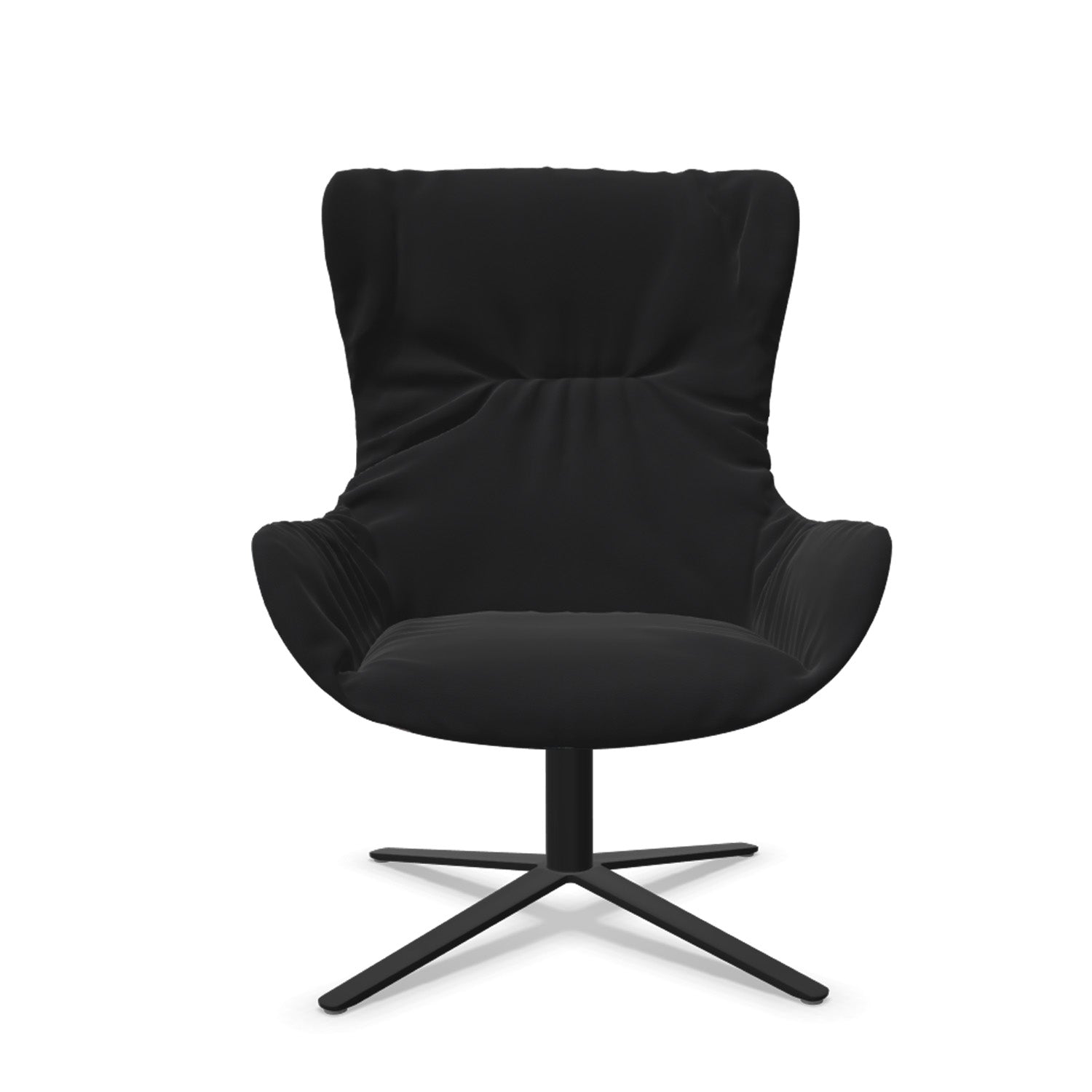 freifrau | leya cocktail wingback chair | x-base frame deep black | front - opium ebony 80001 | back - gobelin oasis