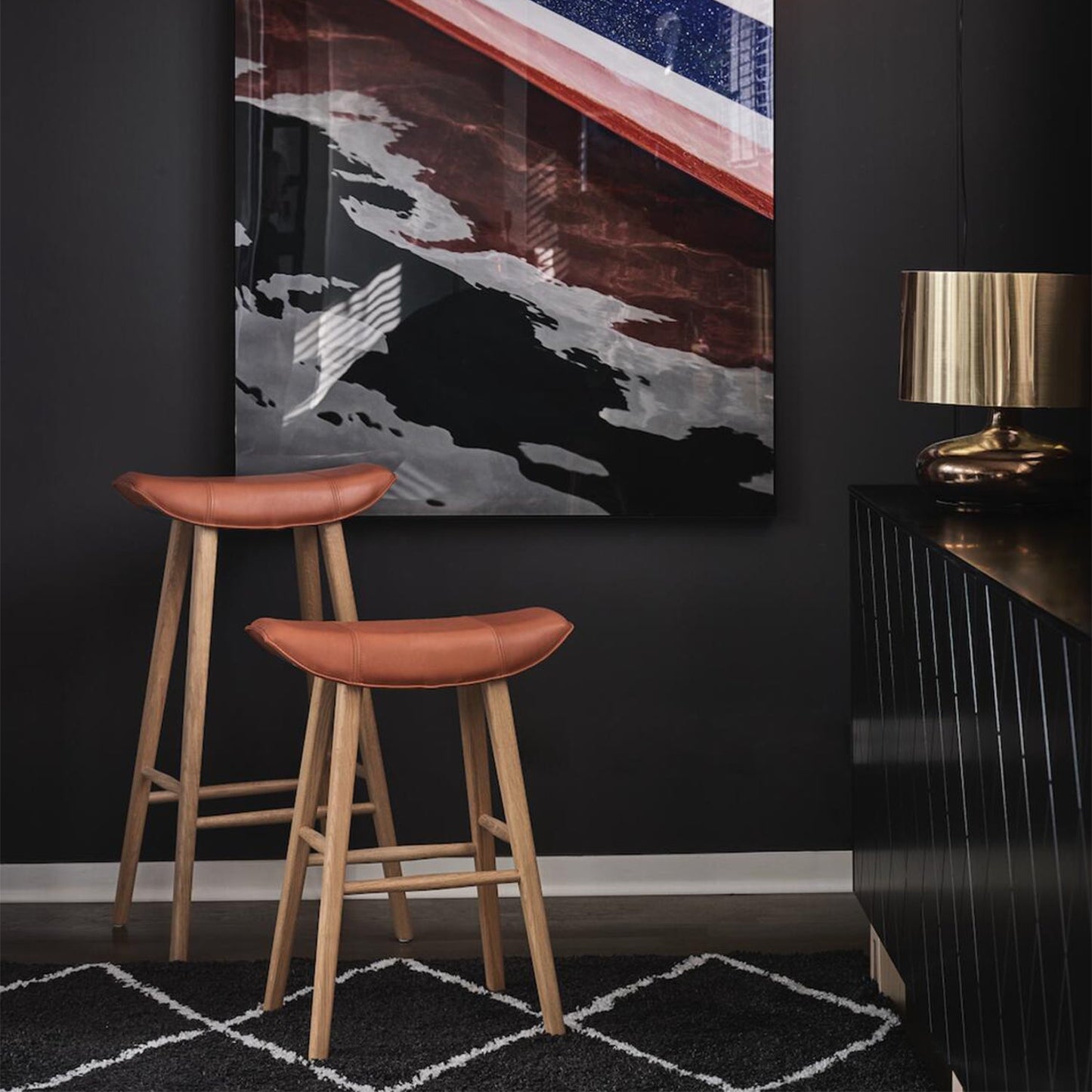 freifrau | kya kitchen stool 63cm | muscat cacao leather + steel bronze glaze wire frame - DC