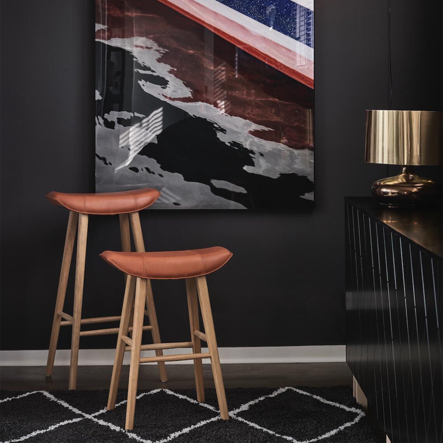 freifrau | kya kitchen stool 63cm | muscat cacao leather + steel bronze glaze wire frame - DC