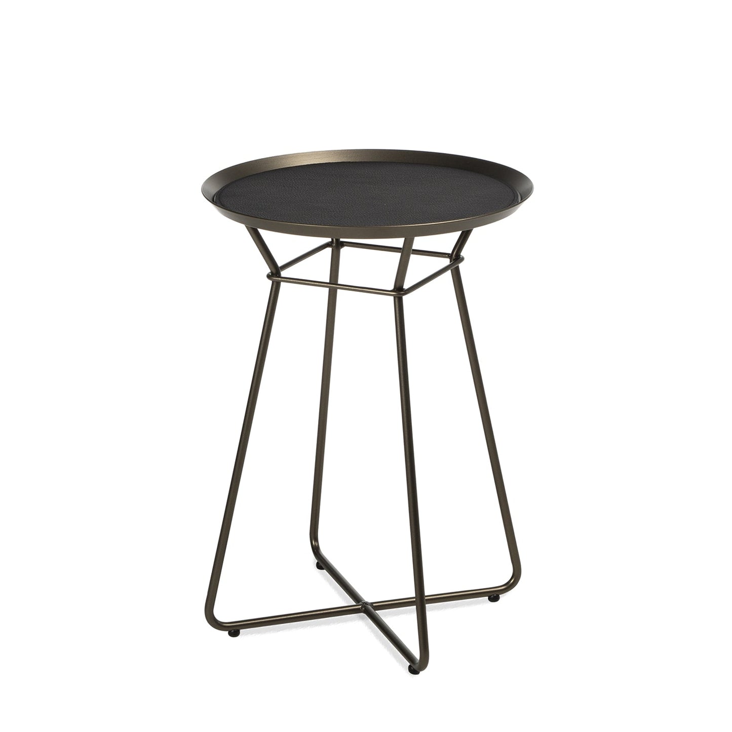 freifrau | leya coffee table with leather inlay | small | steel bronze glaze