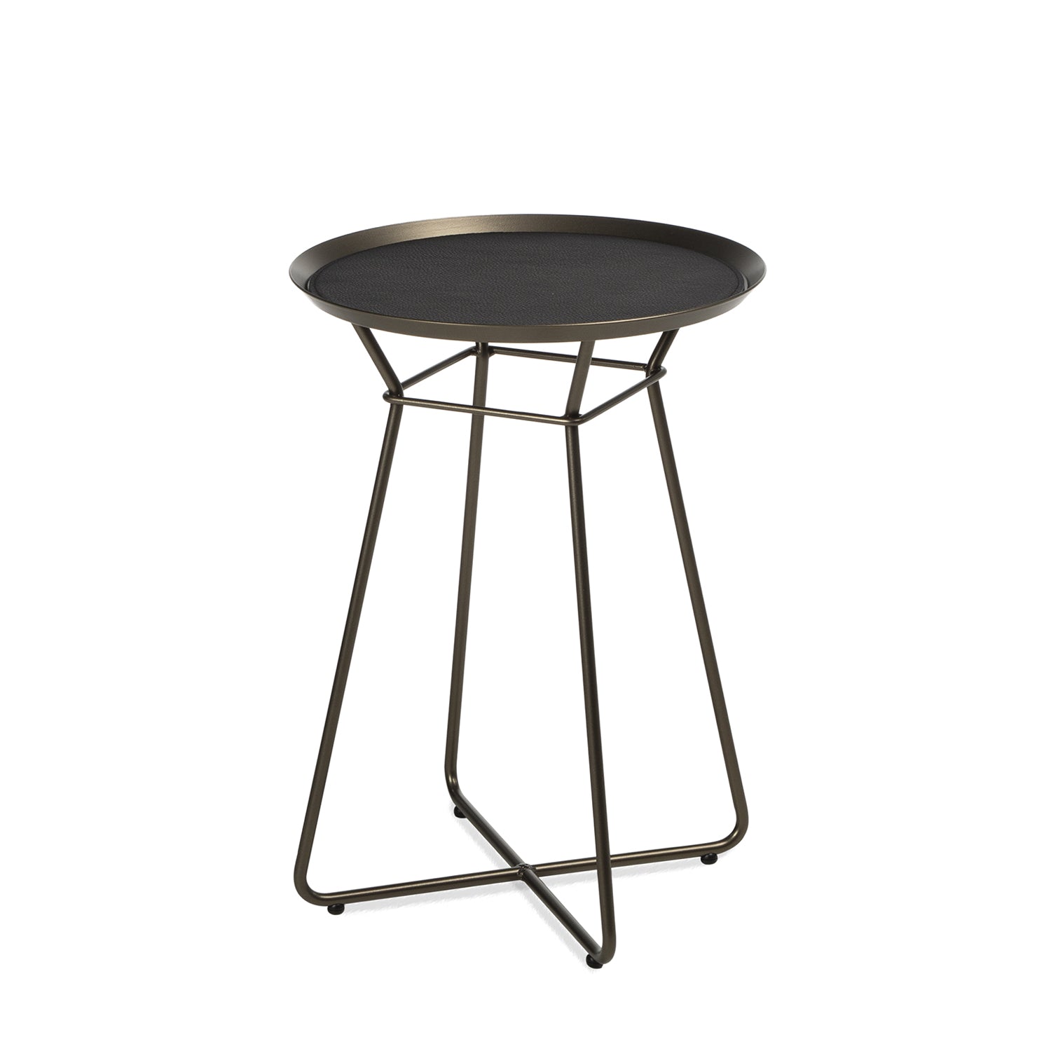 freifrau | leya coffee table with leather inlay | small | steel bronze glaze