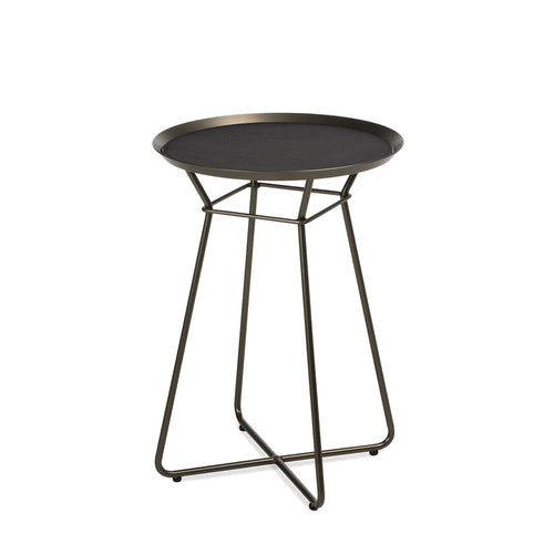 freifrau | leya coffee table with leather inlay | small | steel bronze glaze