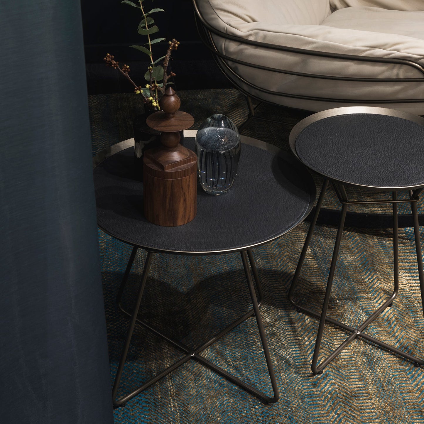 freifrau | leya coffee table with leather inlay | small | steel bronze glaze
