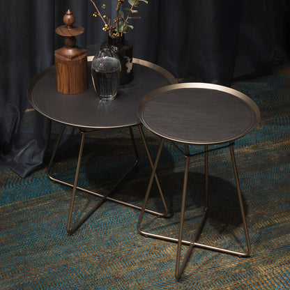 freifrau | leya coffee table with leather inlay | small | steel bronze glaze