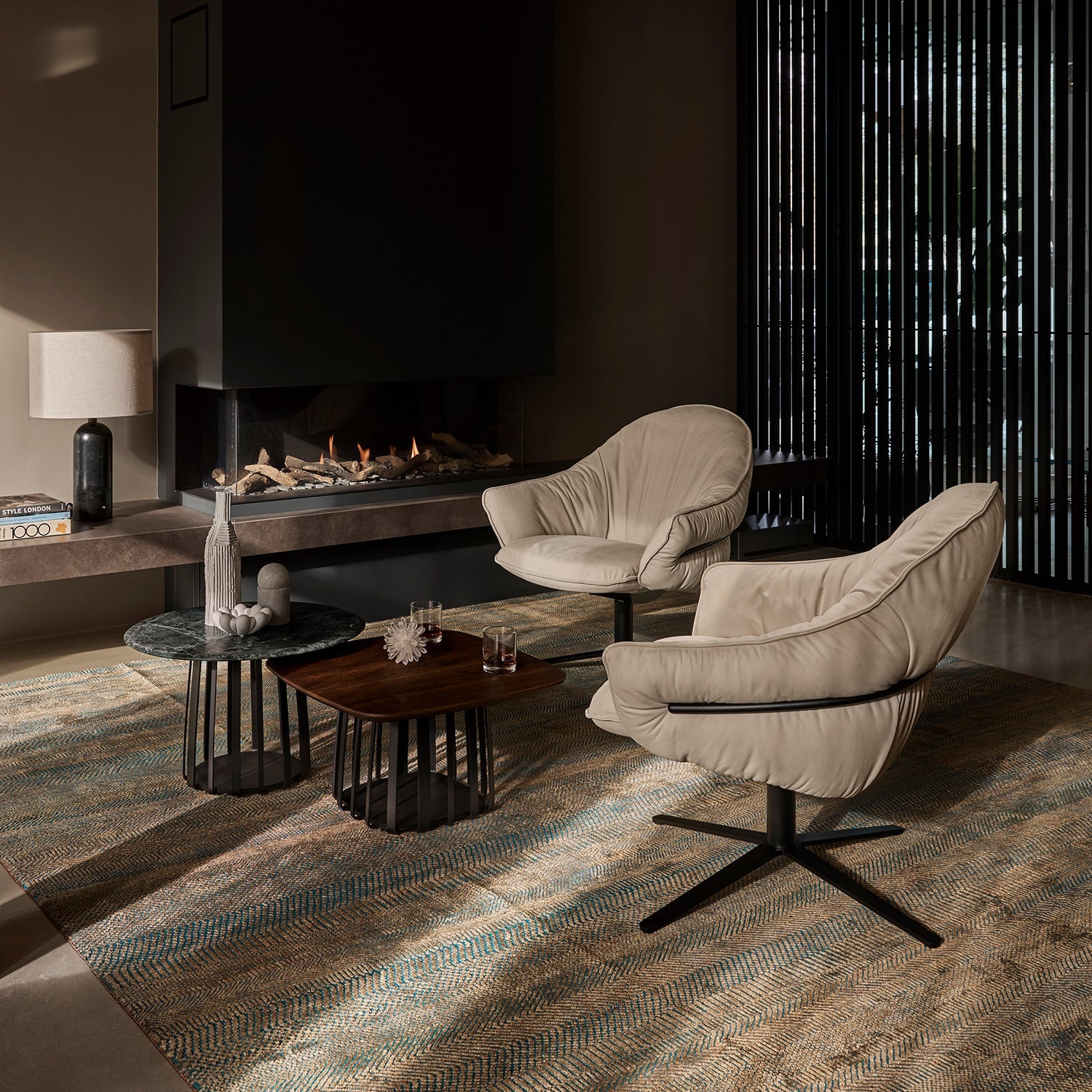 freifrau | marie lounge chair | x-base with rocker + tilting mechanism | adora jade leather + bronze frame