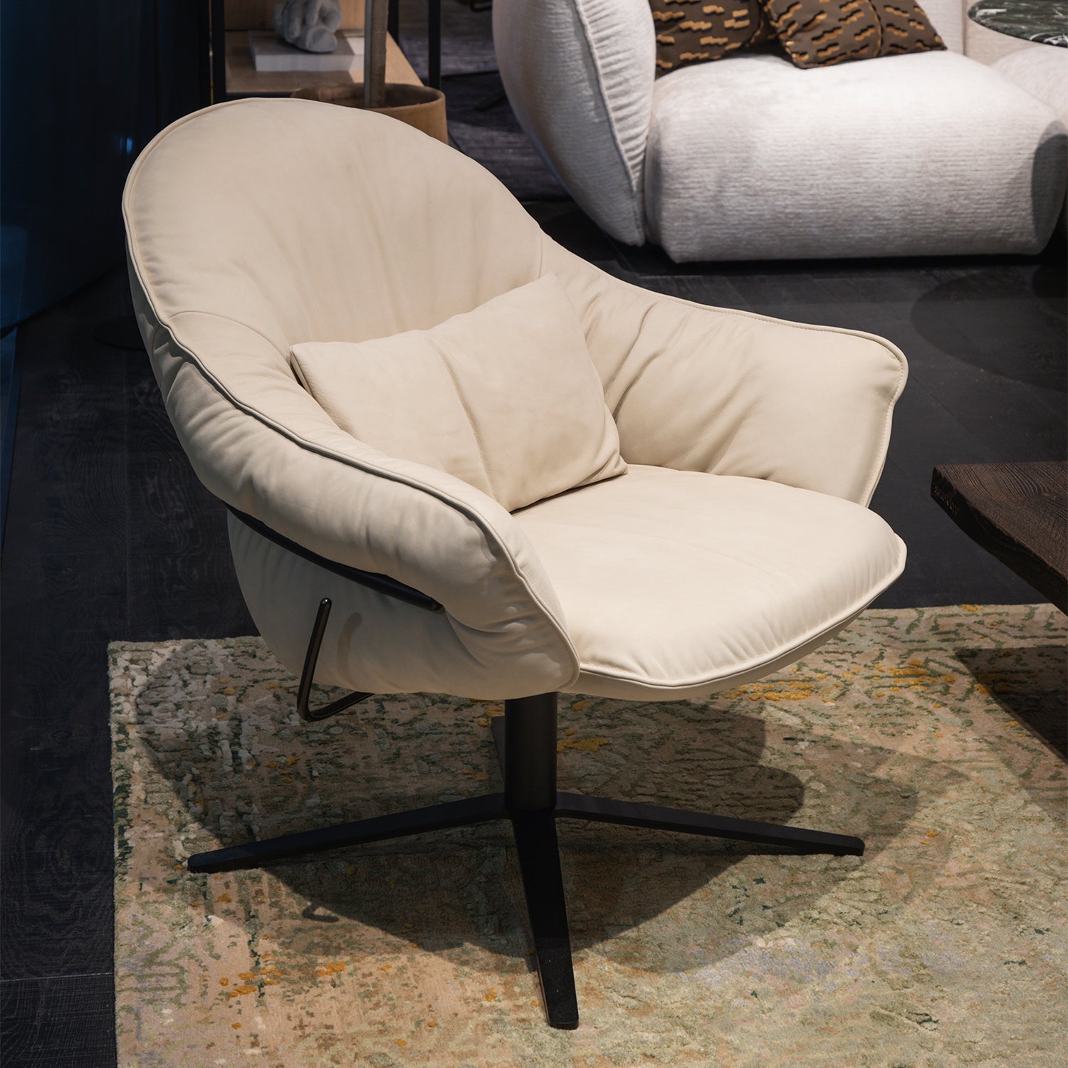 freifrau | marie lounge chair | x-base with rocker + tilting mechanism | adora jade leather + bronze frame