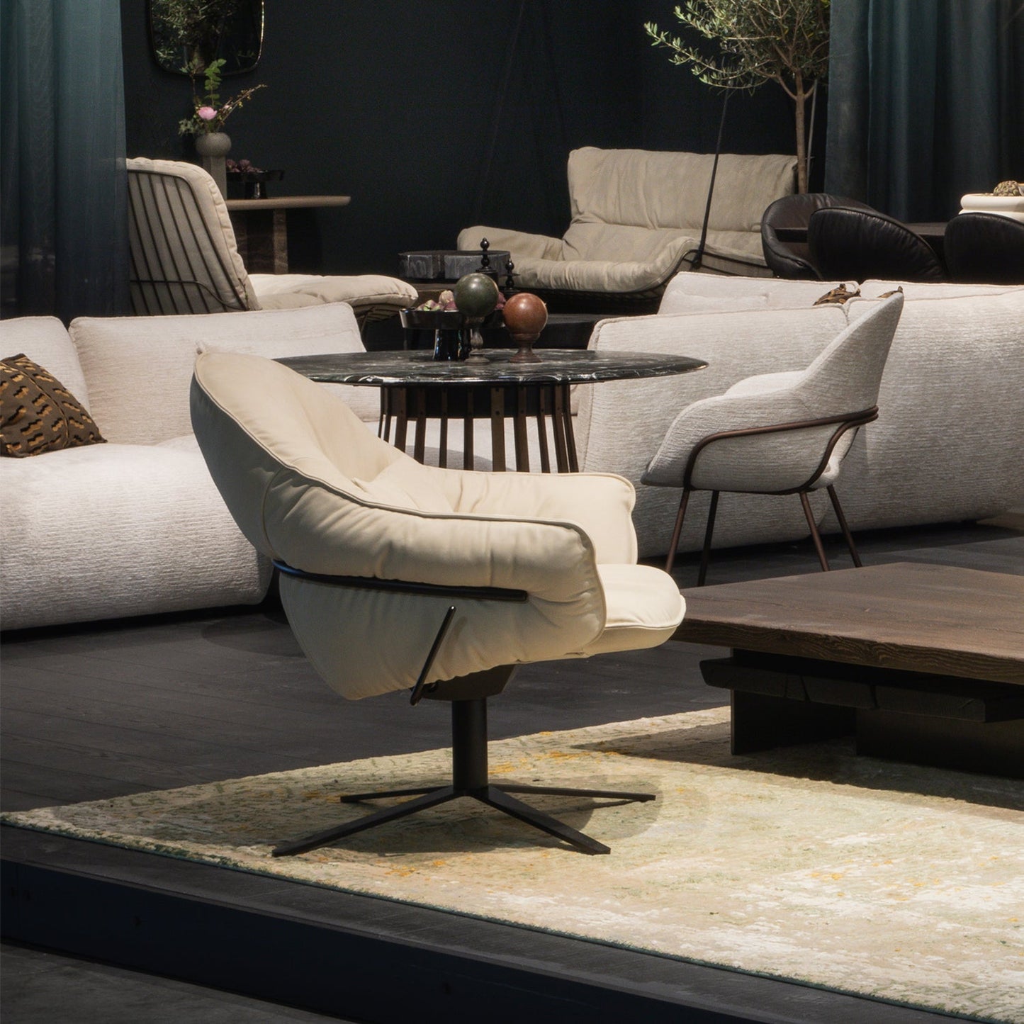 freifrau | marie lounge chair | x-base with rocker + tilting mechanism | adora jade leather + bronze frame