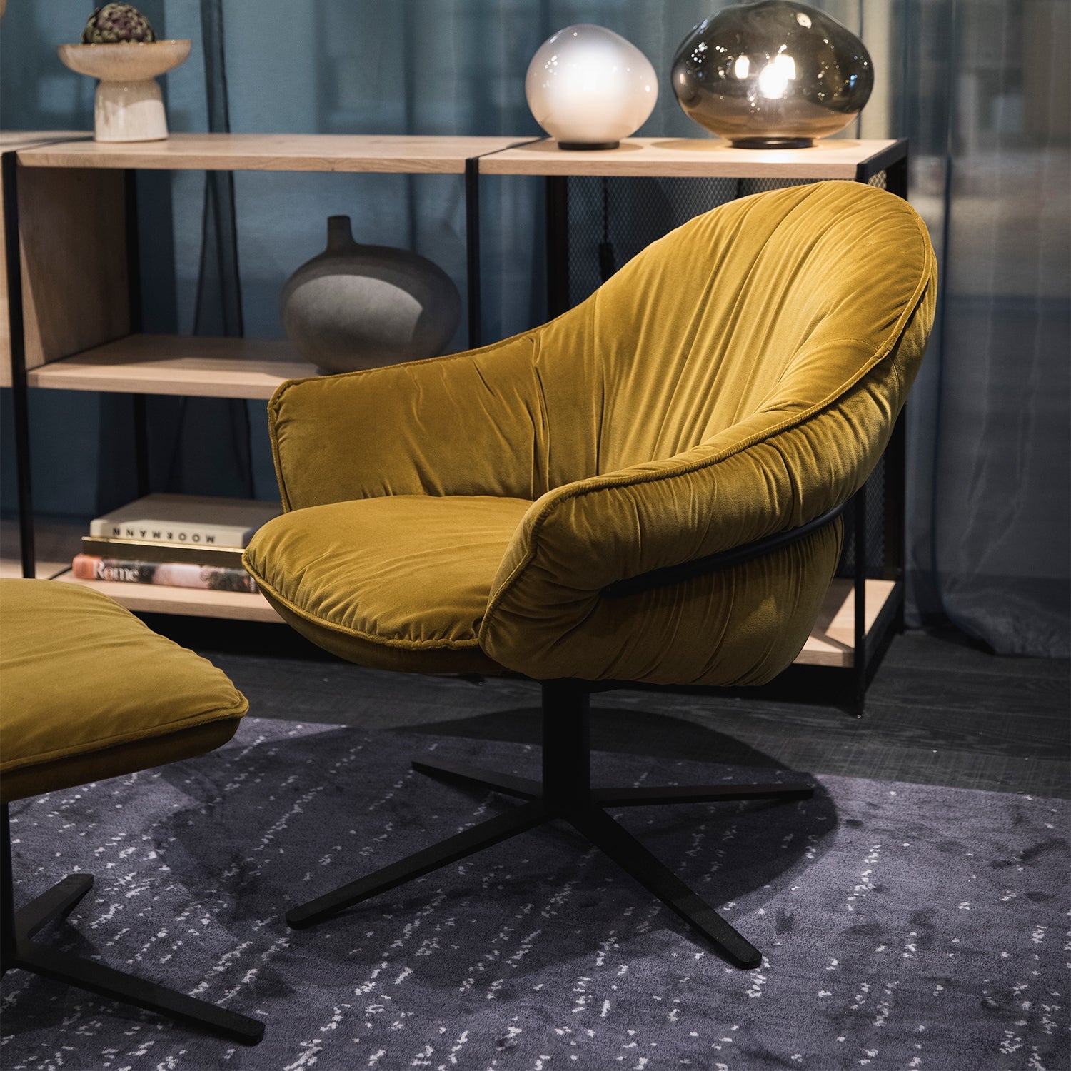 freifrau | marie lounge chair | x-base with rocker + tilting mechanism | adora jade leather + bronze frame