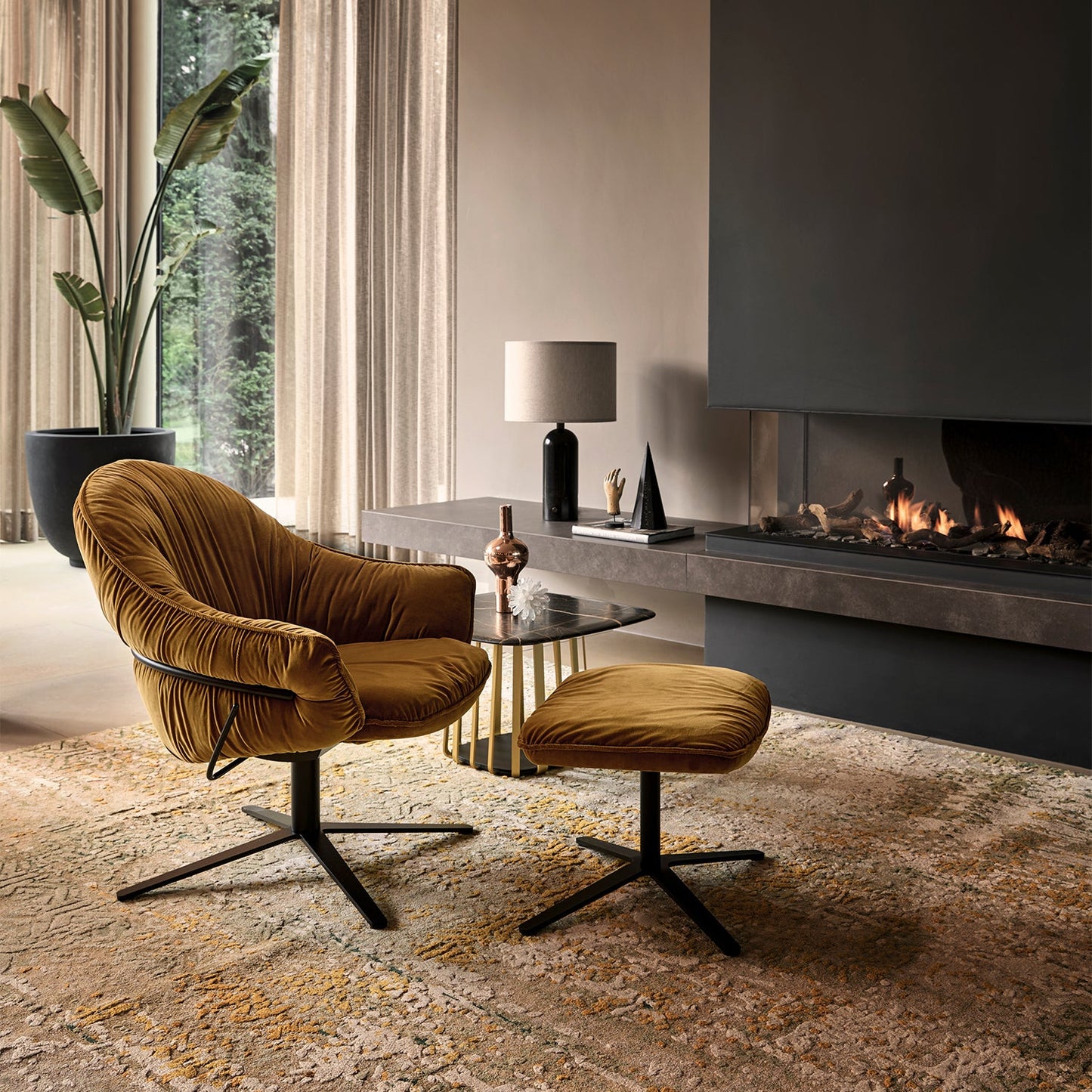 freifrau | marie lounge chair | x-base with rocker + tilting mechanism | adora jade leather + bronze frame