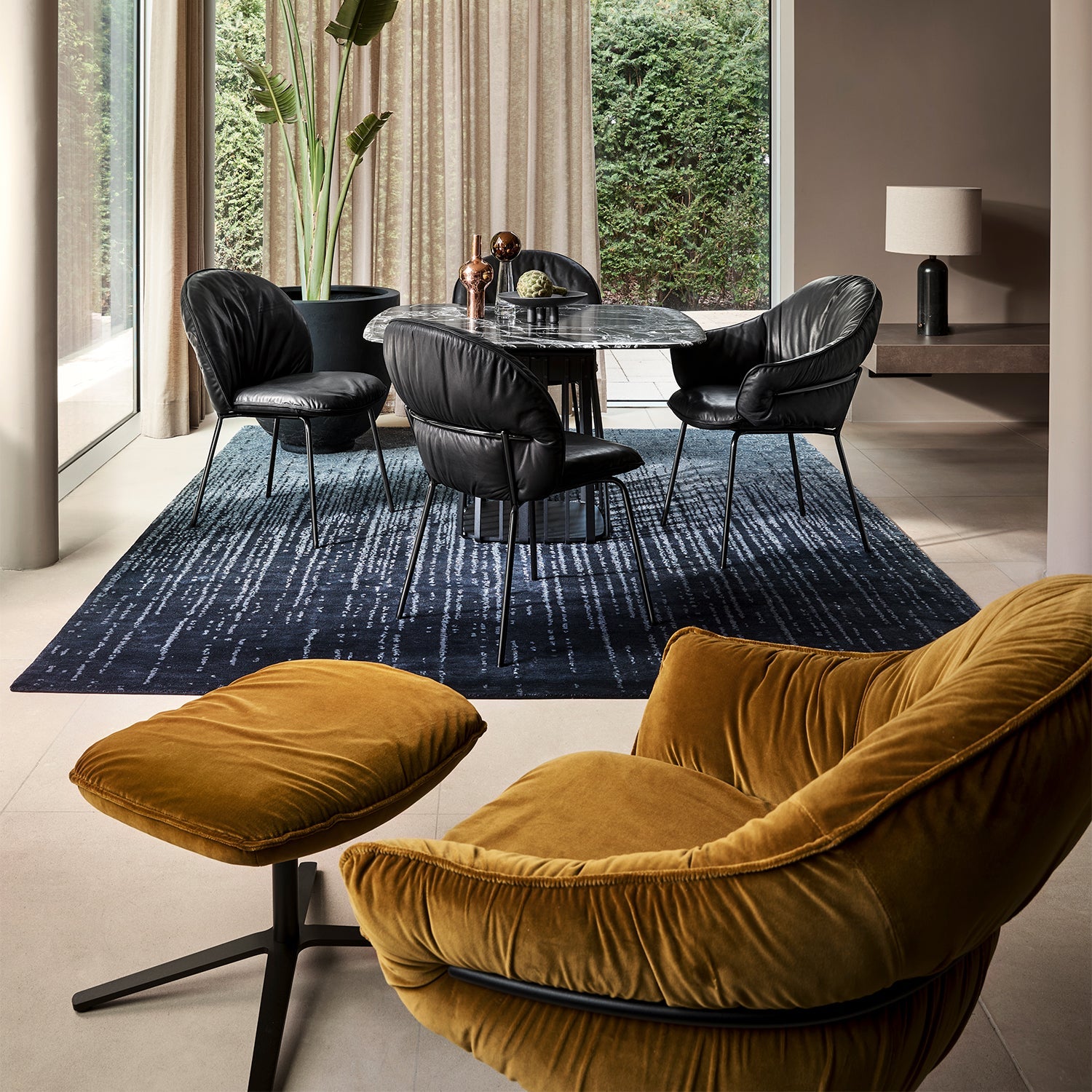 freifrau | marie lounge chair | x-base with rocker + tilting mechanism | adora jade leather + bronze frame