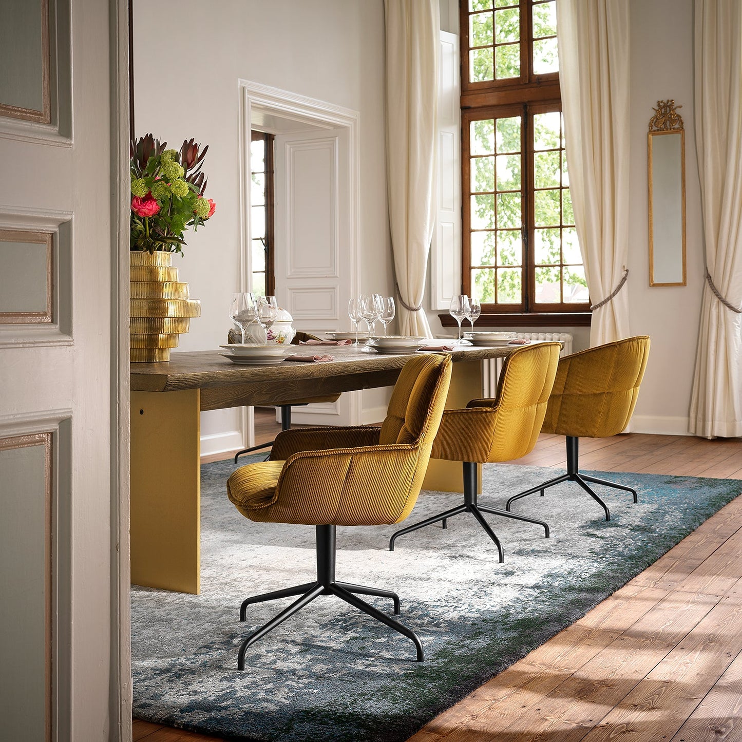 freifrau | marla armchair low | trestle leg | riga mustard