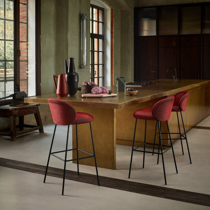 freifrau | ona barstool 82cm | wooden frame oak black | front - riga m1 noir 18 | back - gobelin eden