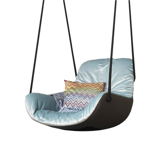 freifrau | leya lounge swing seat | avalon 0045 light blue + sahara plaza leather - EX DISPLAY