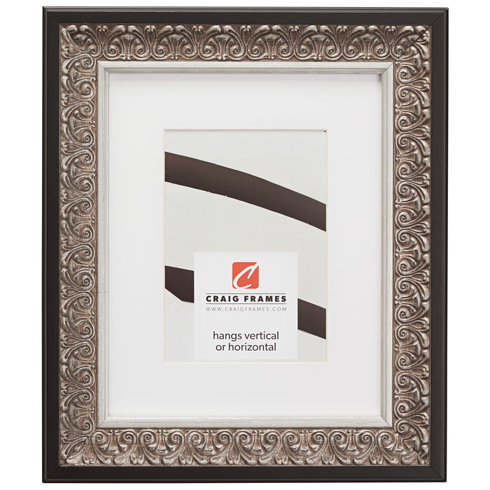 Furio 1.75", Matted Ornate Silver and Black Picture Frame