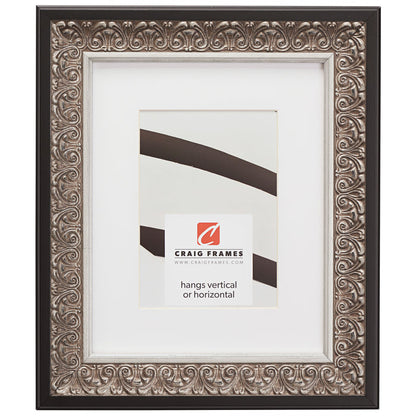 Furio 1.75", Matted Ornate Silver and Black Picture Frame