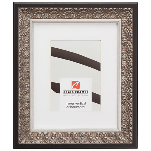 Furio 1.75", Matted Ornate Silver and Black Picture Frame