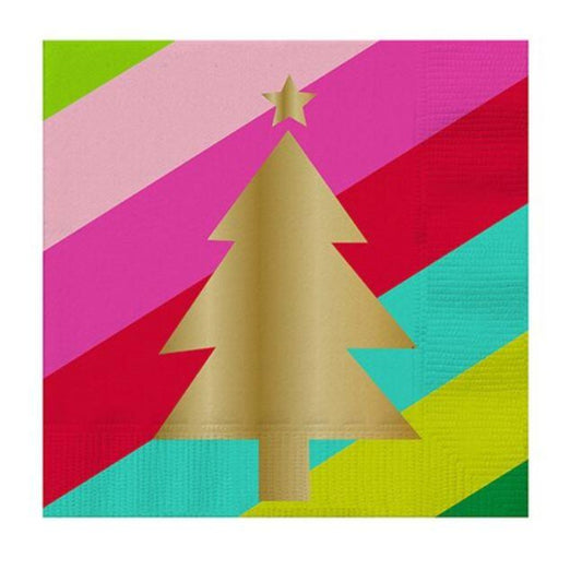 Gold Christmas Tree Beverage Napkin