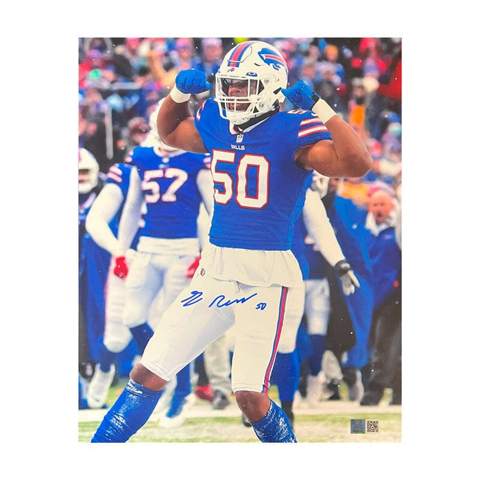 Greg Rousseau Signed Flexing in all Blue and White Photo Signed Photos TSE Buffalo
