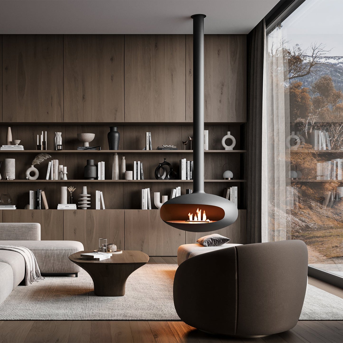 icon fires | the iconic 900 hanging fireplace | matte black