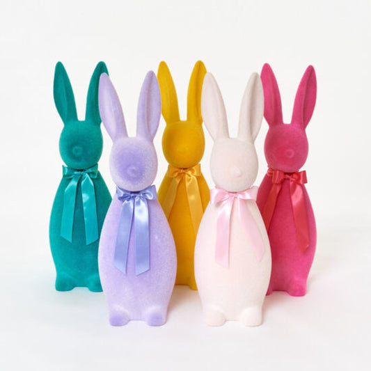 LARGE FLOCKED BUTTON NOSE EASTER BUNNY DECORATION - BRIGHT