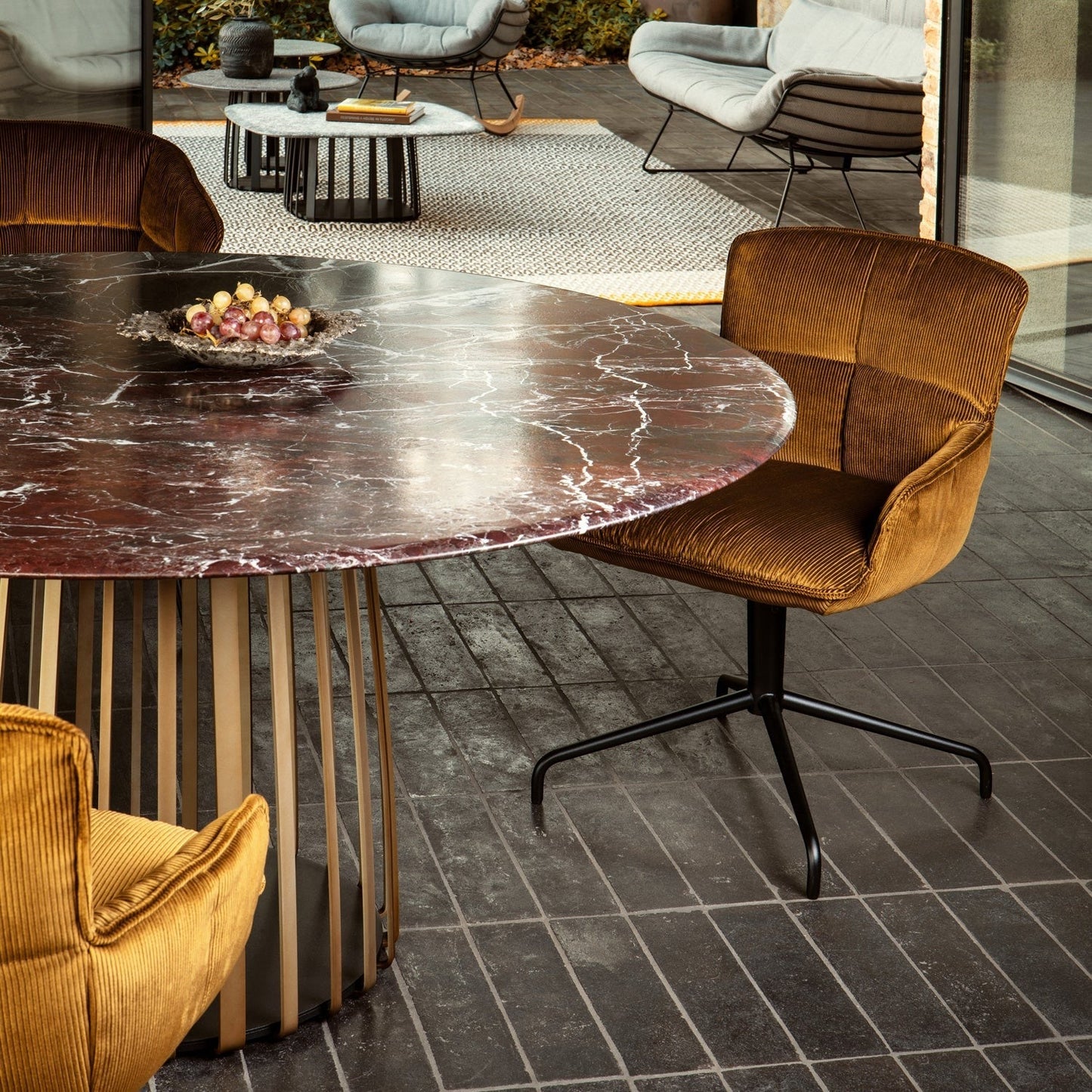 freifrau | marla armchair low | trestle leg | riga mustard