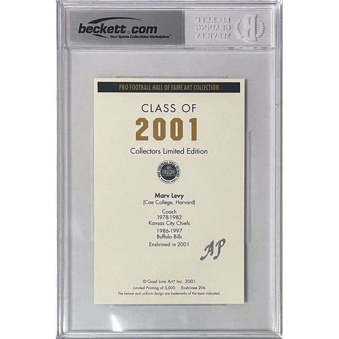 Marv Levy Buffalo Bills Signed 2001 Goal Line HOF Slabbed Drawing - Autograph Grade 10 TSE Buffalo