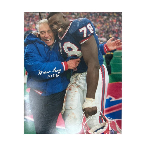 Marv Levy Signed Hugging Bruce 16x20 Photo with "HOF 01" Signed Photos TSE Buffalo