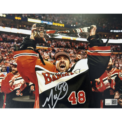 Matt Vinc Signed Holding NLL Trophy Horizontal Photo Signed Lacrosse Photo TSE Buffalo 8x10
