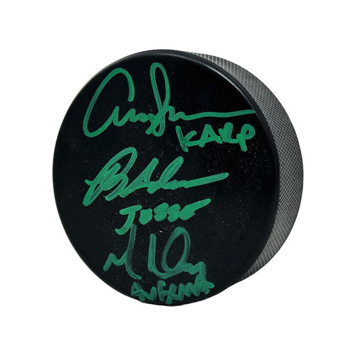 Mighty Ducks Triple Signed Karp, Jesse, Averman Autograph Puck Signed Photos TSE Framed
